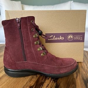 Clarks Burgundy Lace Up Boots